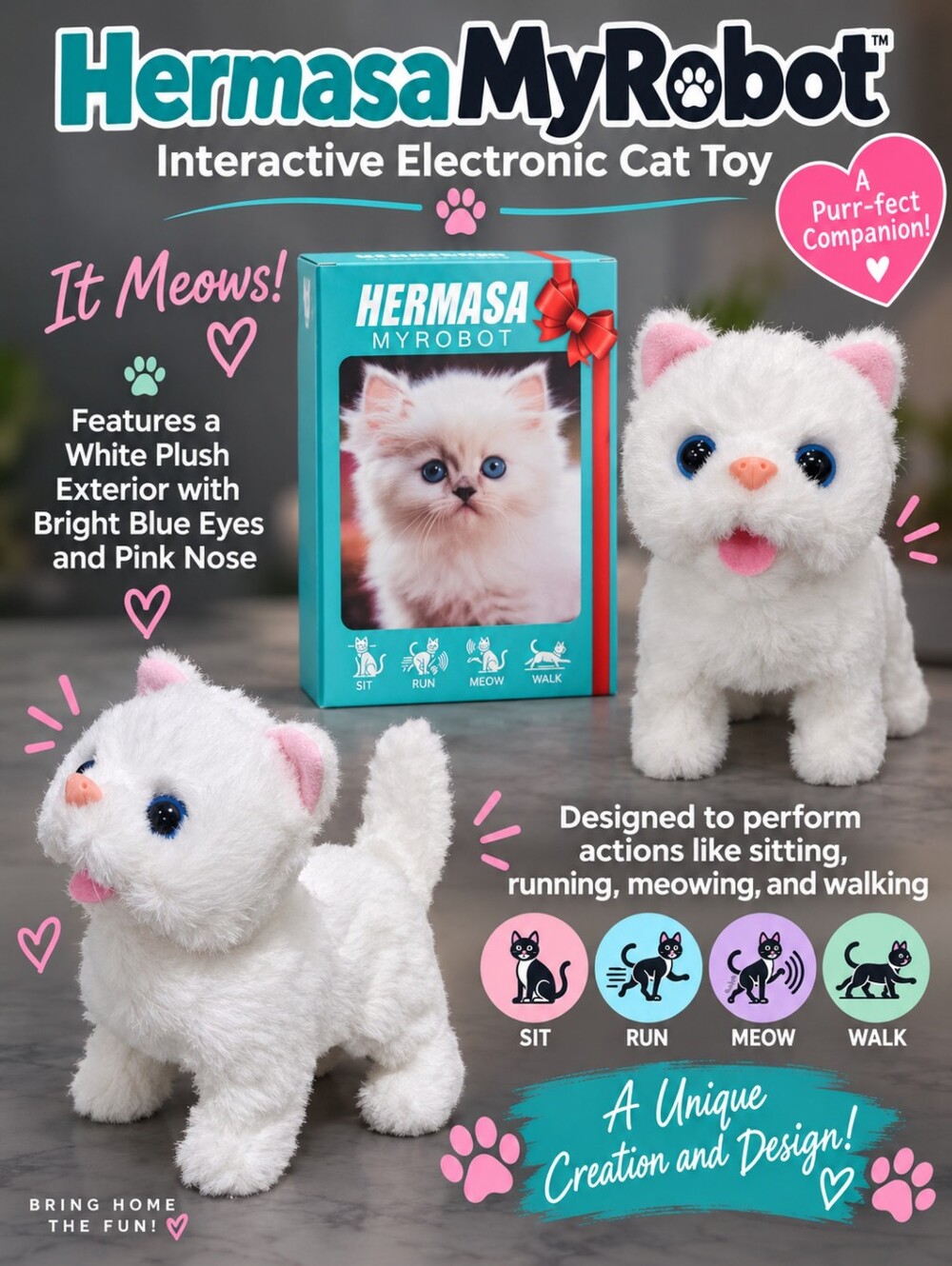 Myrobot Interactive White Plush Cat Toy